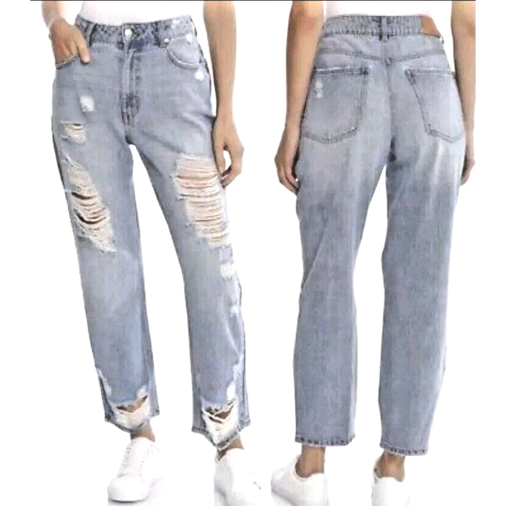 Avec Les‎ Filles Womens 29 Destroyed Jeans Distressed Light Wash Boyfriend